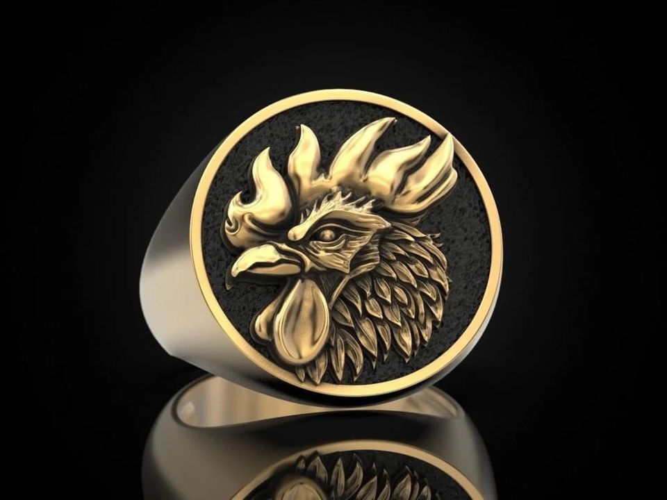 Men's 3D Engraved Rooster Domineering Gold Signet Ring