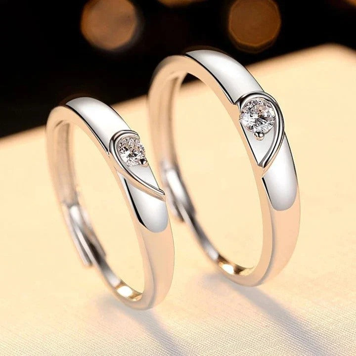 2pcs Matching Hearts Open Silver Couple Rings