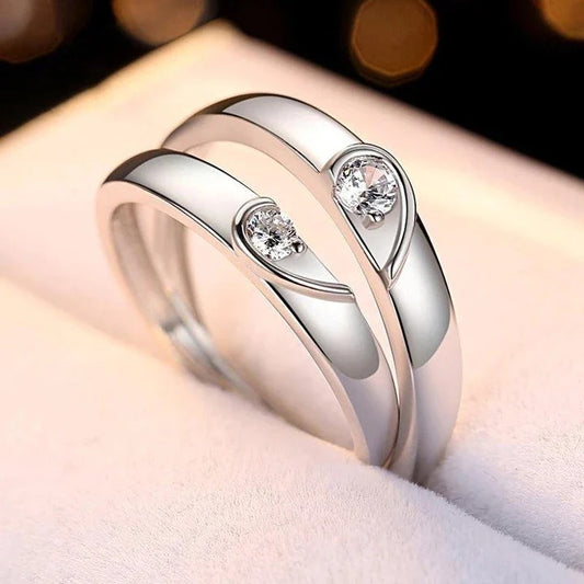 2pcs Matching Hearts Open Silver Couple Rings