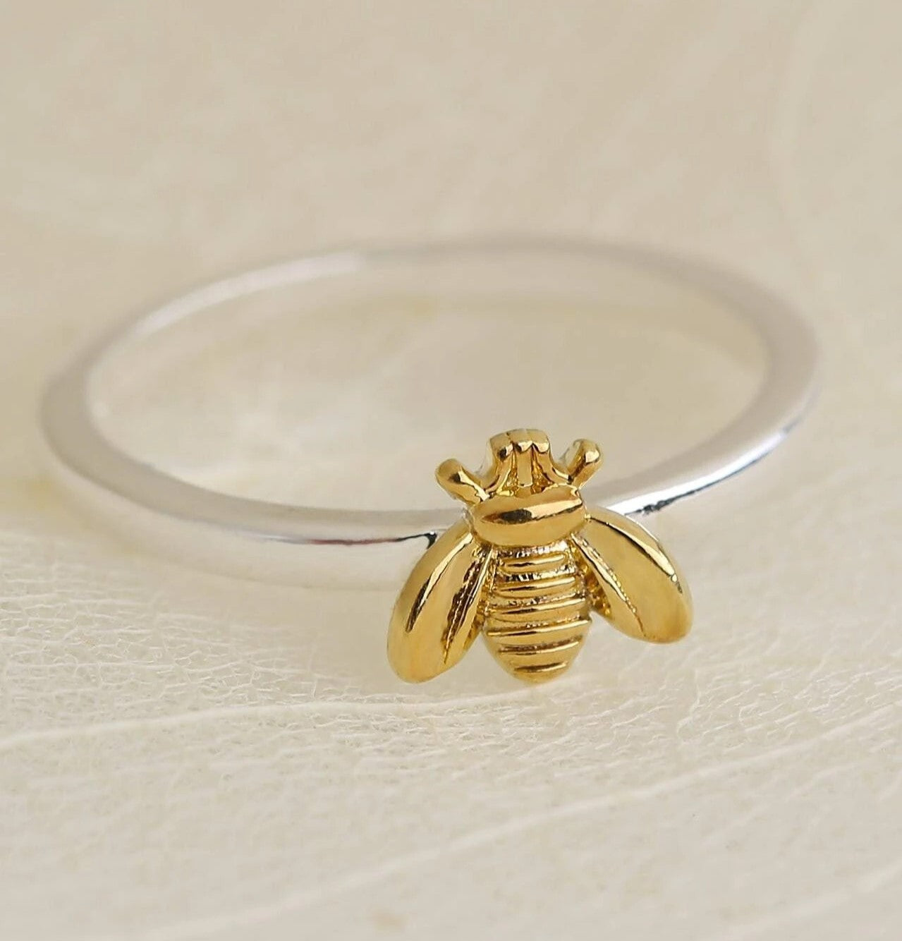 925 Sterling Silver Tiny Yellow Honey Bee Ring