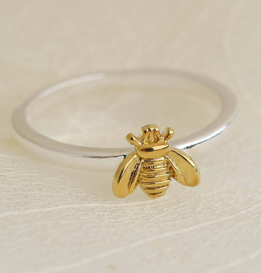 925 Sterling Silver Tiny Yellow Honey Bee Ring