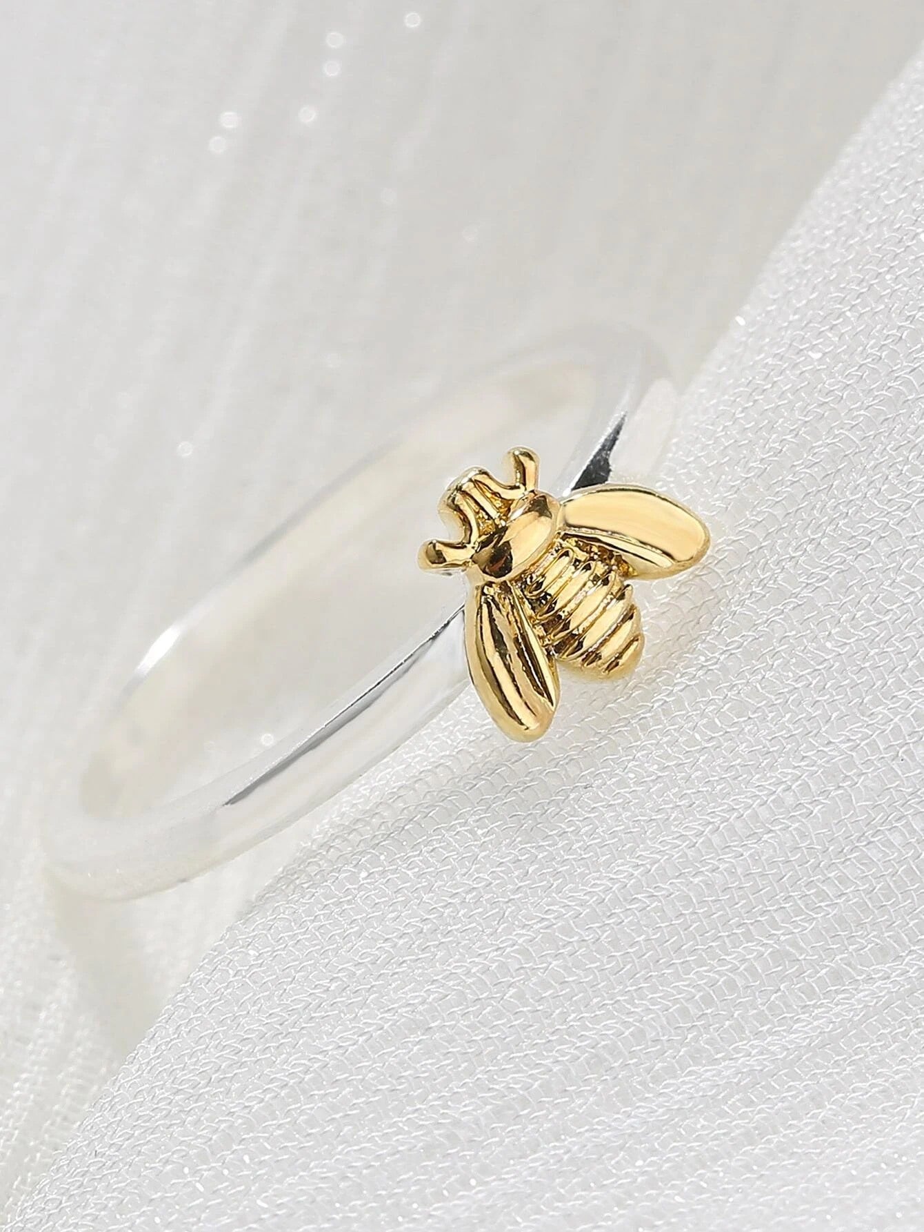925 Sterling Silver Tiny Yellow Honey Bee Ring