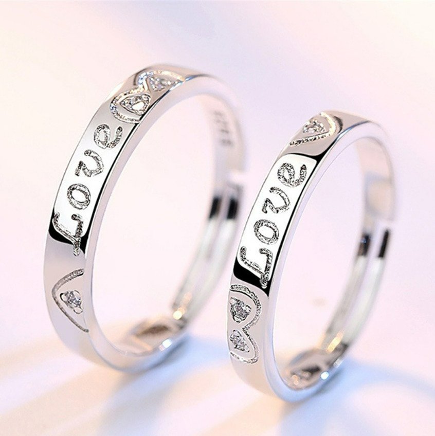 2pcs Sterling Silver Love Matching Open Couple Rings