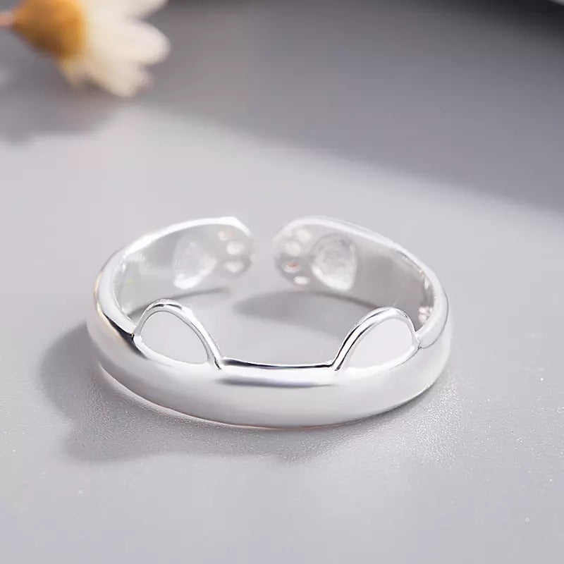 Sterling Silver Bohemian Cat Ears Paw Adjustable Ring