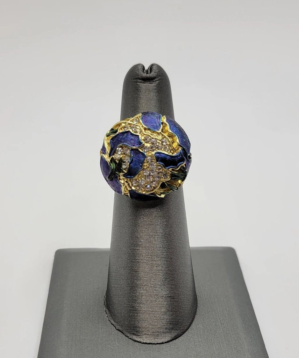 Chinese Style Hand-Painted Lotus Grass Retro Ring