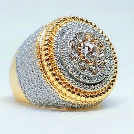 Men's Filled Puffed Marine Micro Paved CZ Two Tone Ring