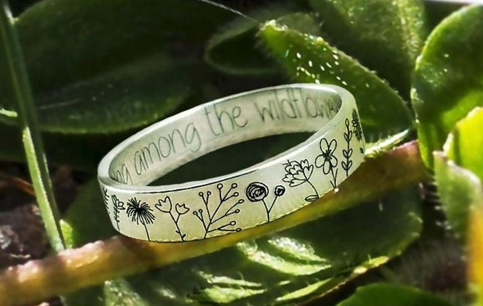925 Sterling Silver Wildflowers Dandelion Flower Engraved Ring