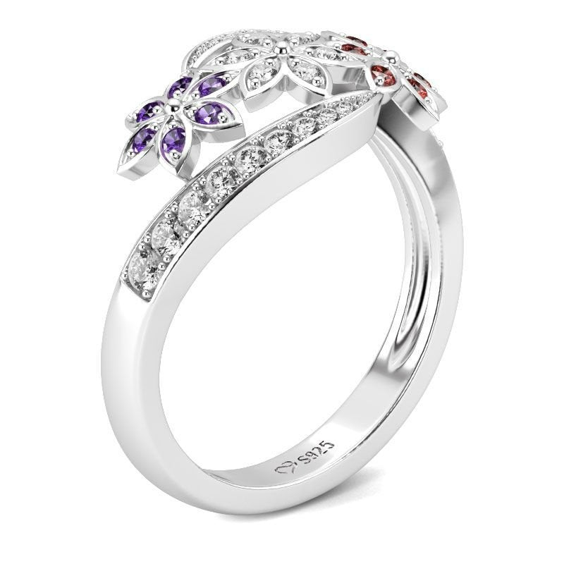 925 Sterling Silver Multi-Colored Topaz Flower Ring