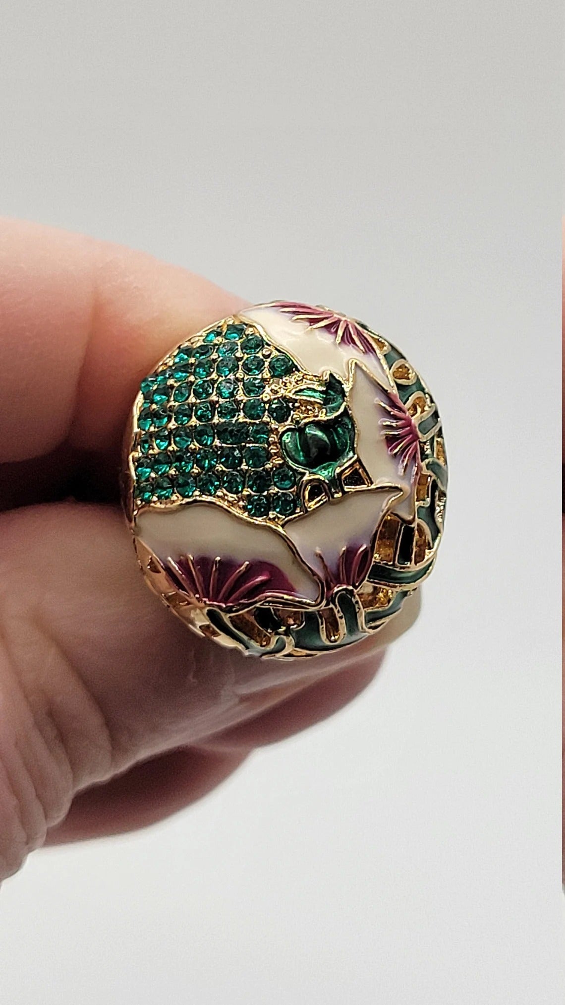Stunning Chinese Hand-Painted Lotus Flower Ring