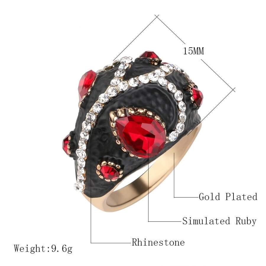 Vintage Ladybug Bohemian Red Topaz Antique Gold Ring