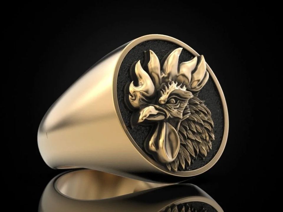 Men's 3D Engraved Rooster Domineering Gold Signet Ring