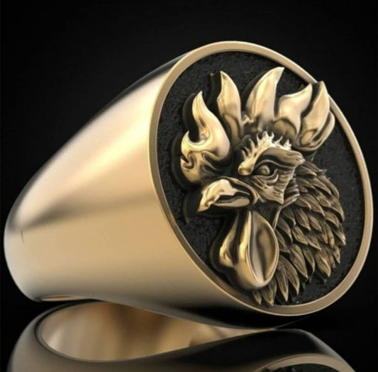 Men's 3D Engraved Rooster Domineering Gold Signet Ring