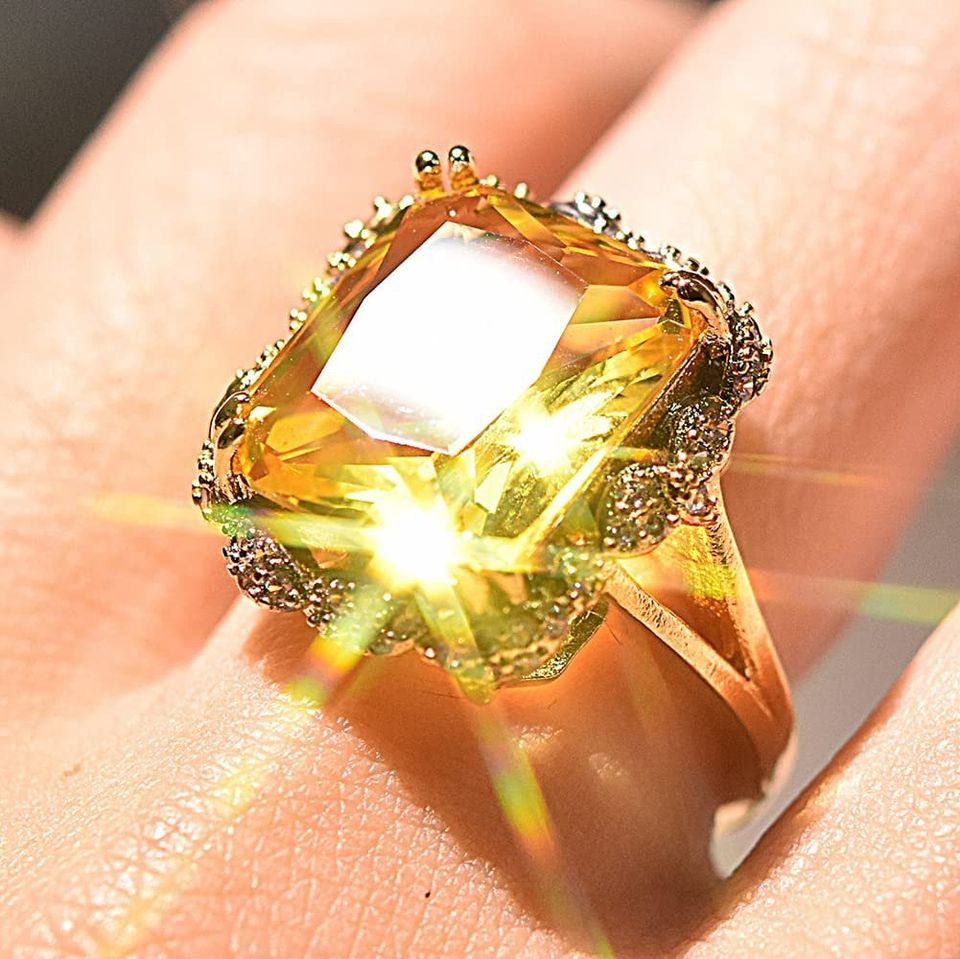 Huge Princess-Cut Yellow Gold Citrine Ring