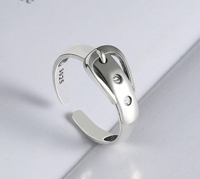 Sterling Silver Unique Belt Buckle Adjustable Ring