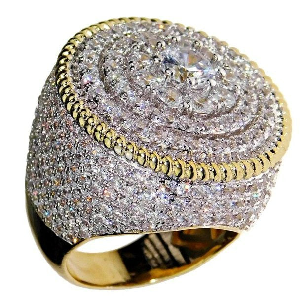 Men's Filled Puffed Marine Micro Paved CZ Two Tone Ring