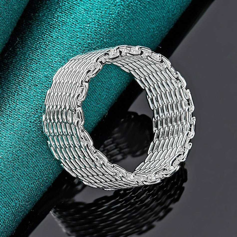 Micro Woven Mesh Link Chain Weave Silver Net Ring