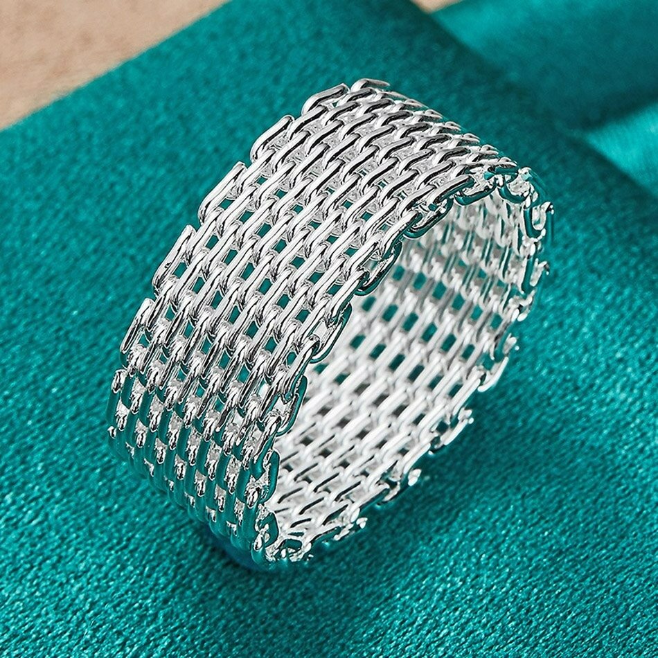 Micro Woven Mesh Link Chain Weave Silver Net Ring