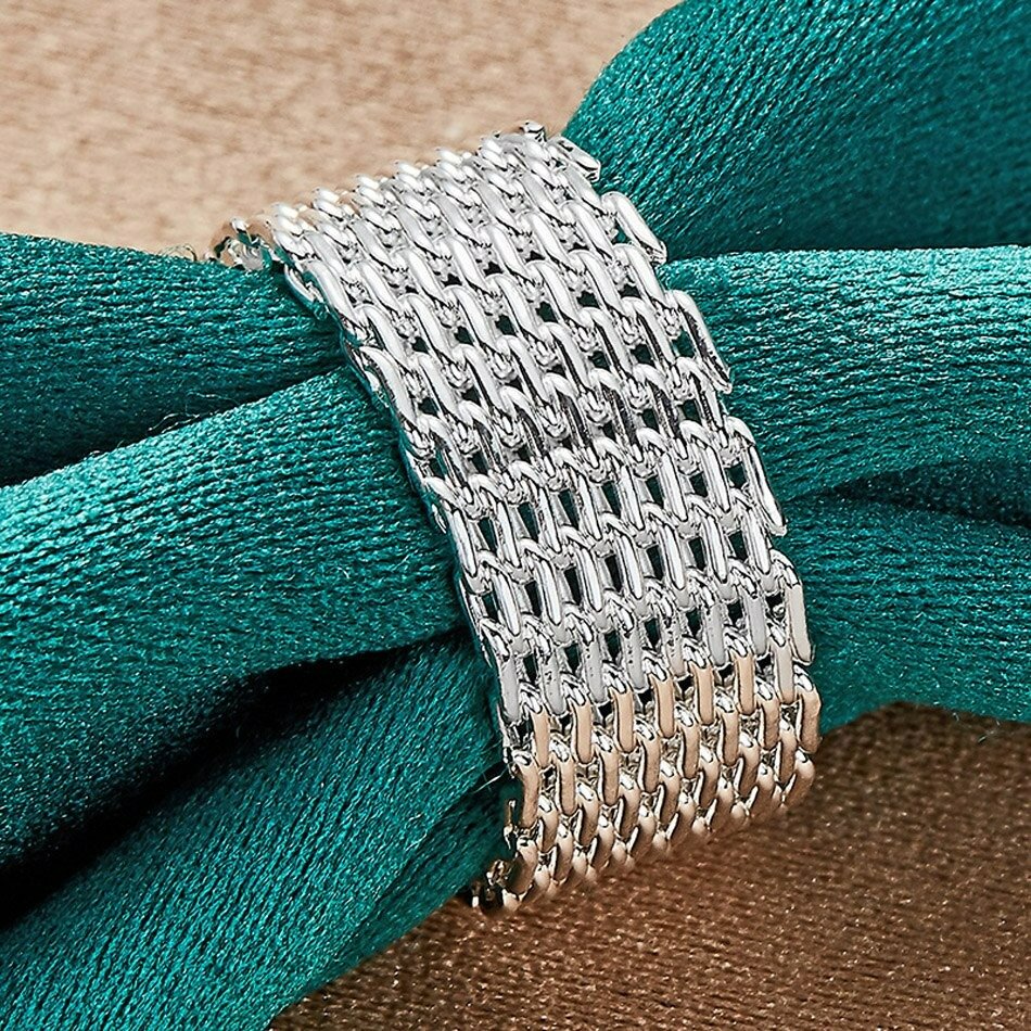 Micro Woven Mesh Link Chain Weave Silver Net Ring