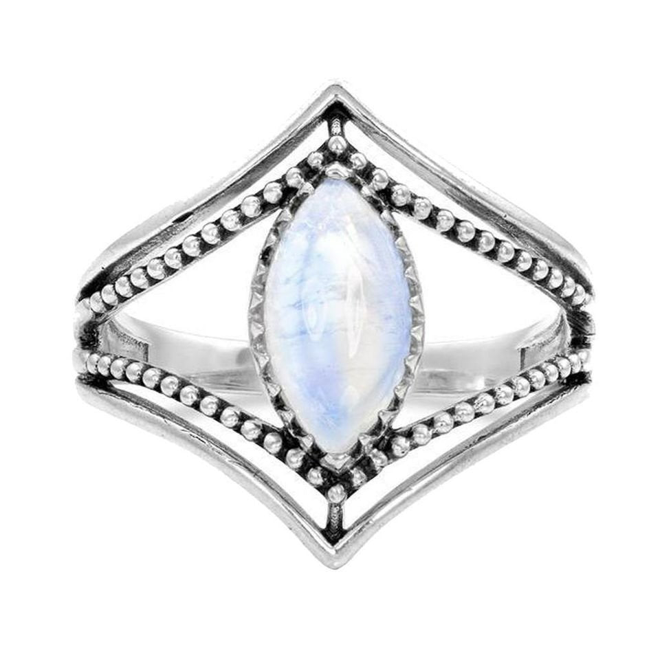 Retro Moonstone Horse Eye Water Drop Vintage Silver Ring