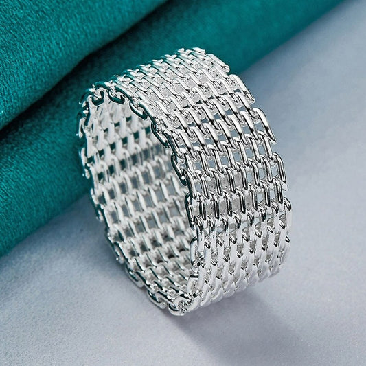 Micro Woven Mesh Link Chain Weave Silver Net Ring