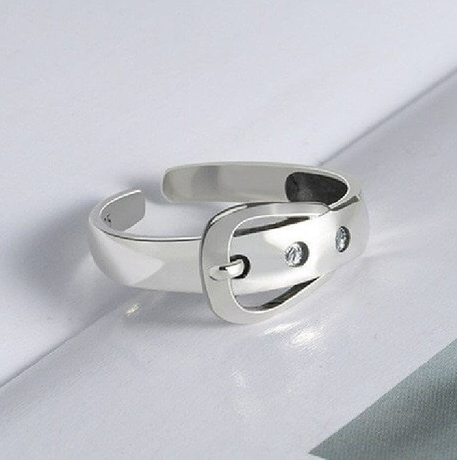 Sterling Silver Unique Belt Buckle Adjustable Ring