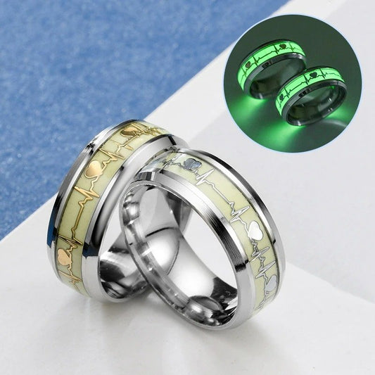 Luminous Glow In The Dark Heart Beat Stainless Steel Mood Ring