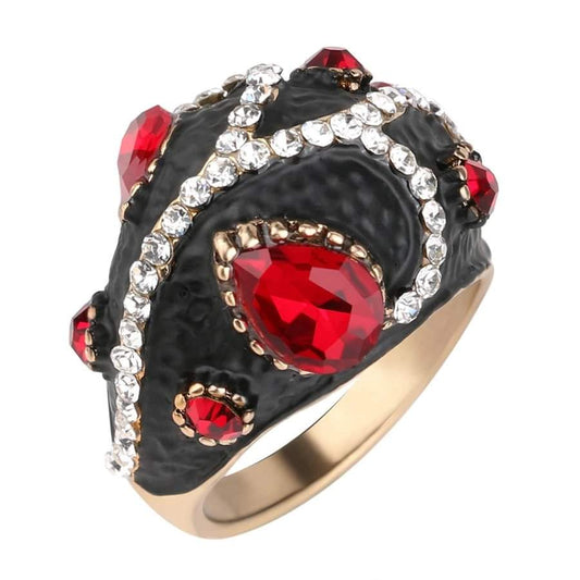 Vintage Ladybug Bohemian Red Topaz Antique Gold Ring