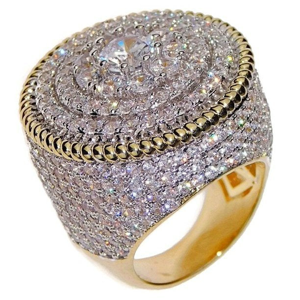 Men's Filled Puffed Marine Micro Paved CZ Two Tone Ring