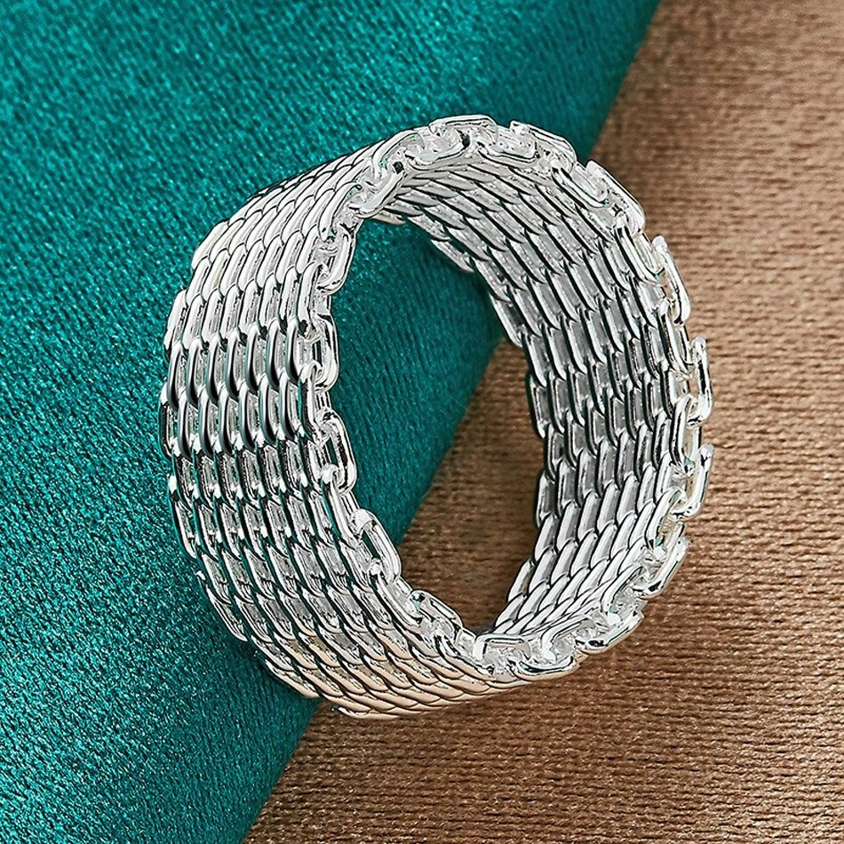 Micro Woven Mesh Link Chain Weave Silver Net Ring