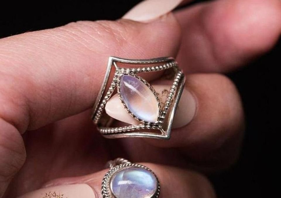 Retro Moonstone Horse Eye Water Drop Vintage Silver Ring