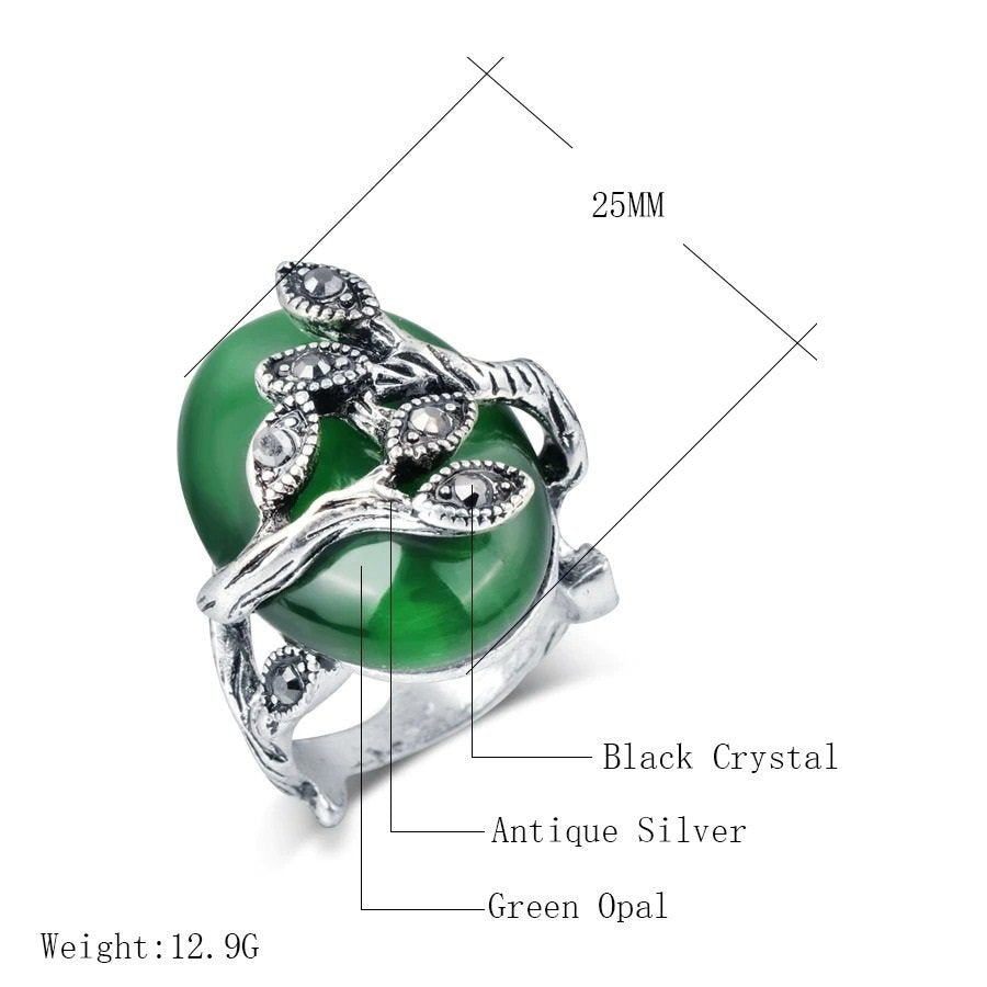 Vintage Handmade Green Blackened Silver Leaf Ring
