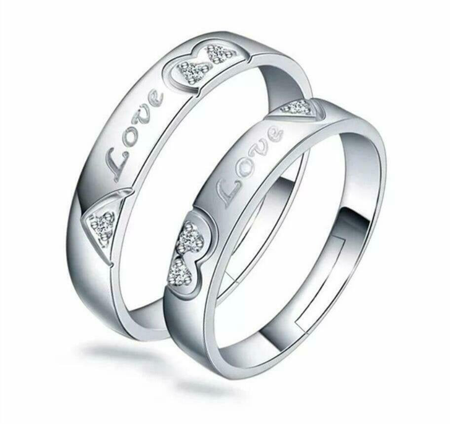 2pcs Sterling Silver Love Matching Open Couple Rings