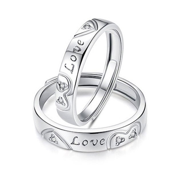 2pcs Sterling Silver Love Matching Open Couple Rings