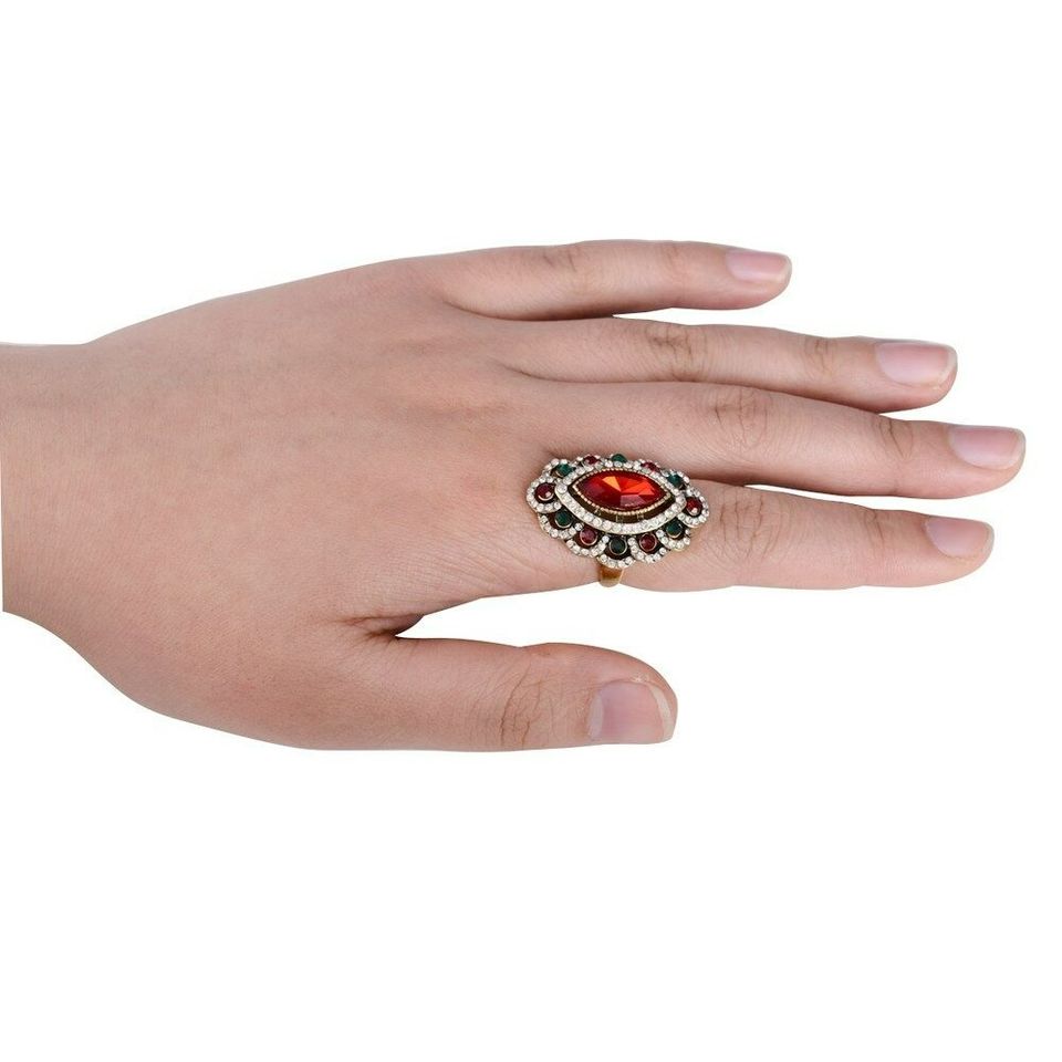 32mm Vintage Red Glass Antique Gold Tibet Ring