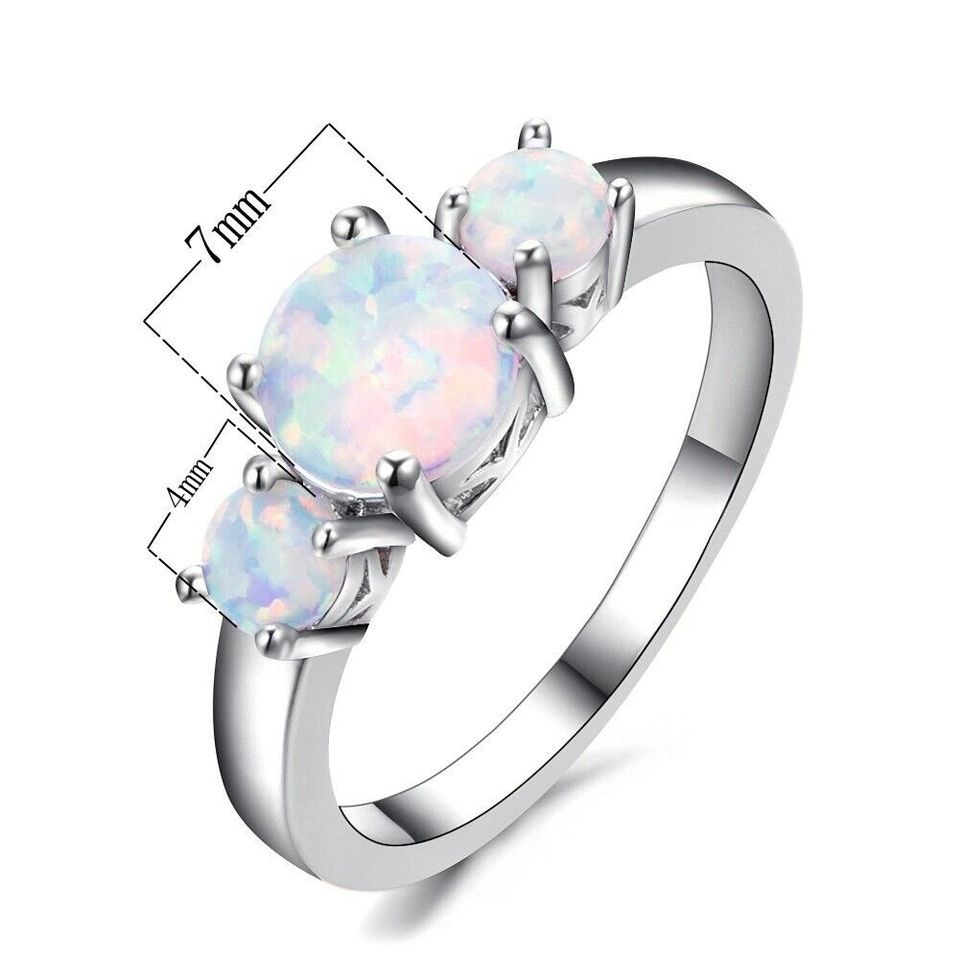 3 White Fire Opal Multi Stone Silver Ring