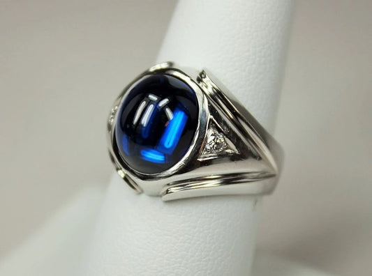 Men's 925 Sterling Silver Era Streamlined Blue Spinel Sapphire Ring