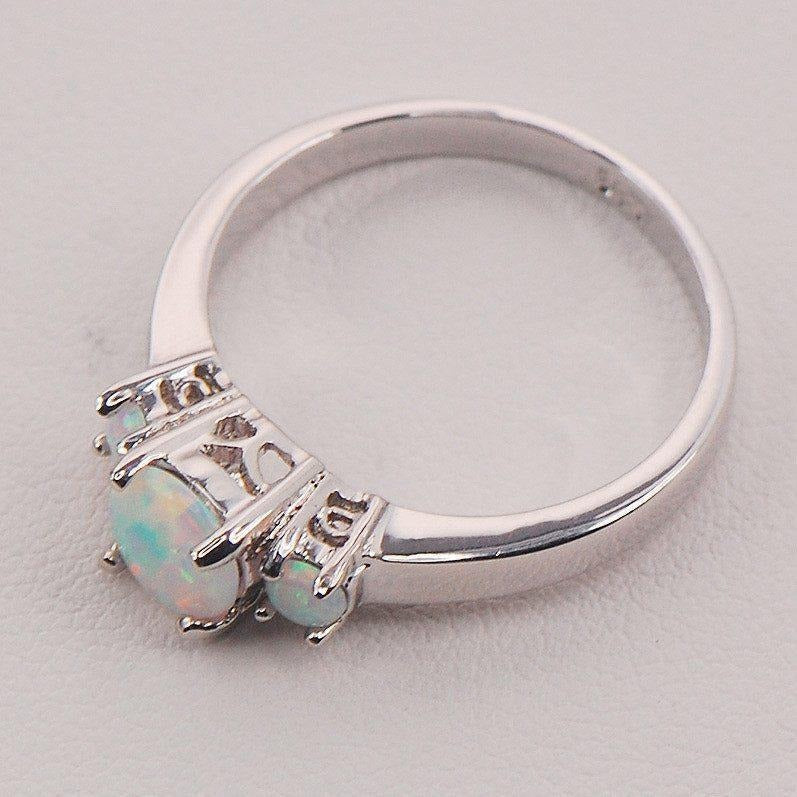 3 White Fire Opal Multi Stone Silver Ring