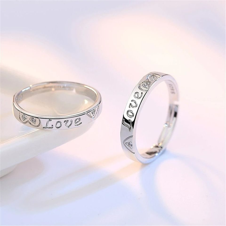 2pcs Sterling Silver Love Matching Open Couple Rings