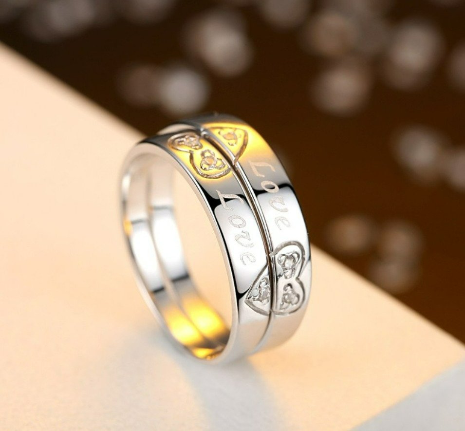 2pcs Sterling Silver Love Matching Open Couple Rings