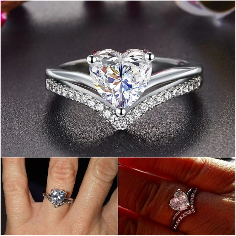 Heart Shaped Crystal Luxury Silver Ring