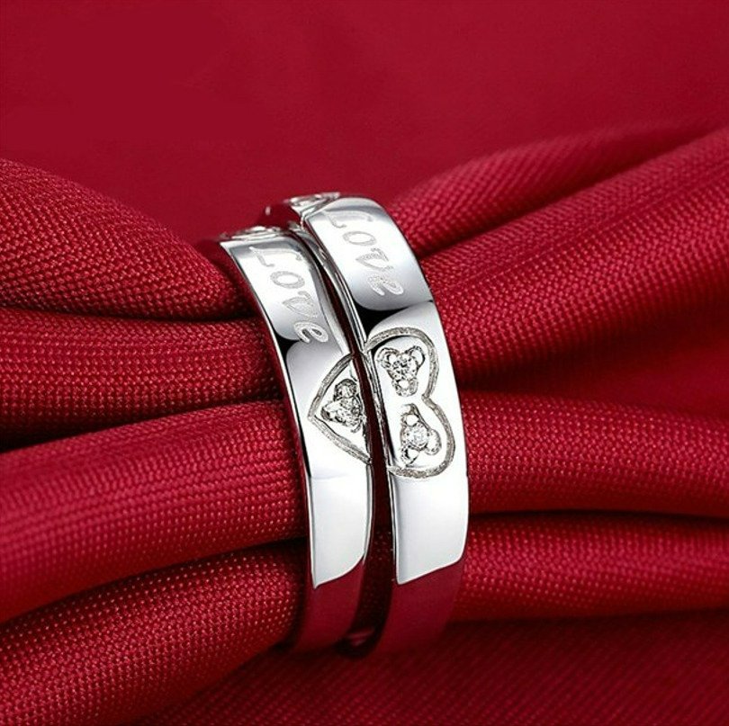 2pcs Sterling Silver Love Matching Open Couple Rings