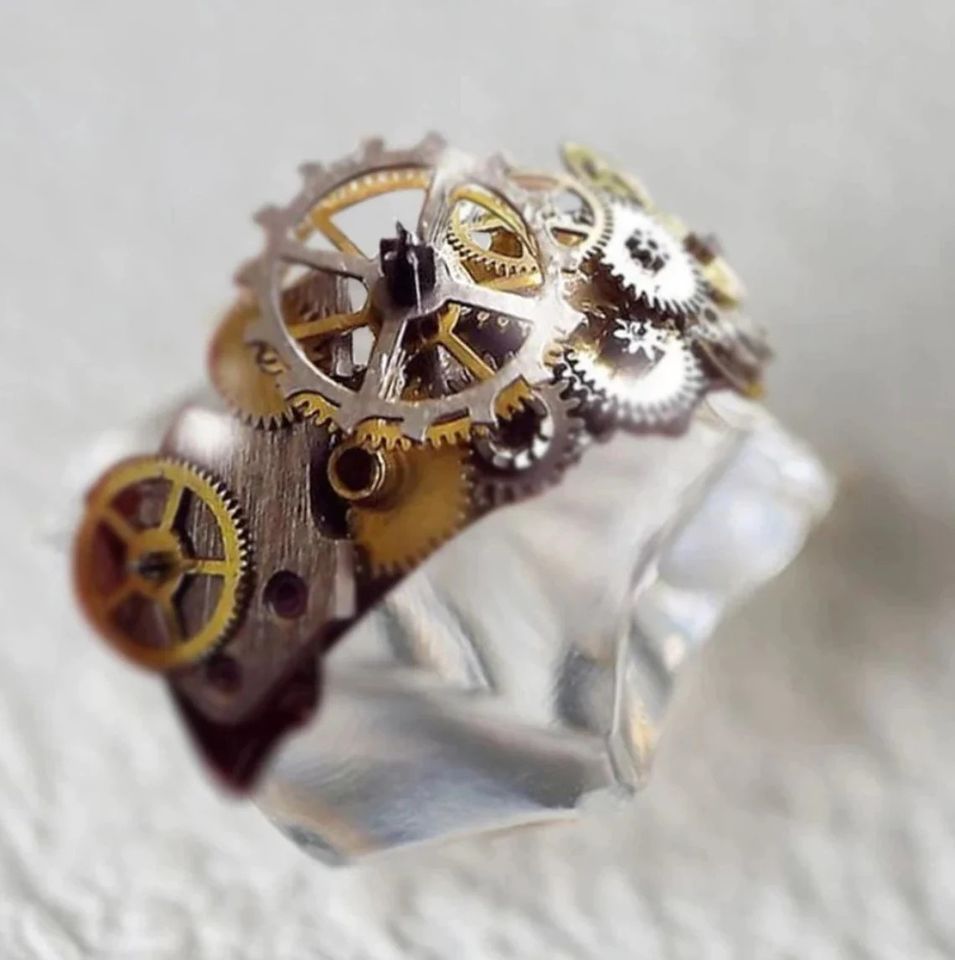 925 Sterling Silver Mechanical Gears Two Tone Ring
