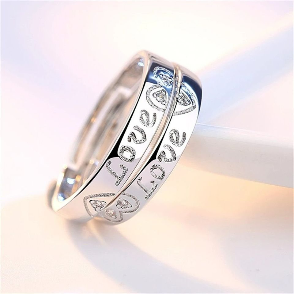 2pcs Sterling Silver Love Matching Open Couple Rings