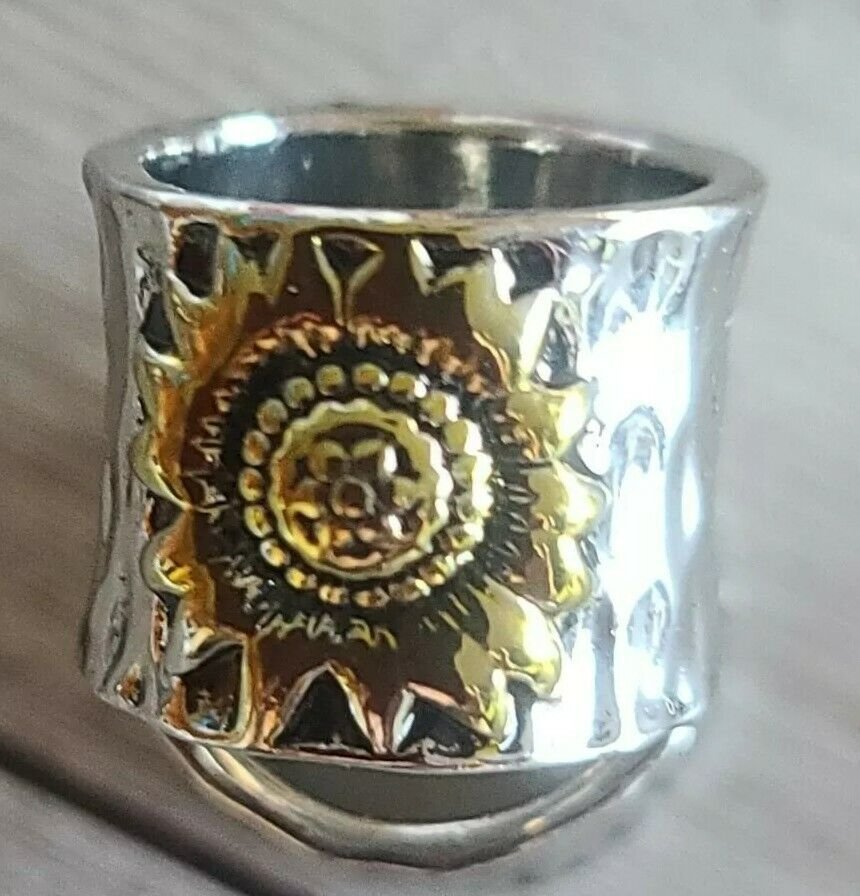 Vintage Carved Yellow Sunflower Silver Flower Ring