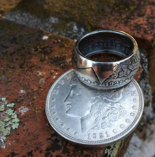 1921 Morgan Silver Dollar 'Heads' Coin Silver Retro Ring
