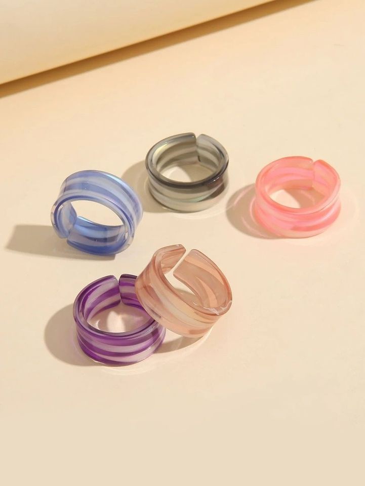 Colorful Blue Acrylic Stripes Open Transparent Ring