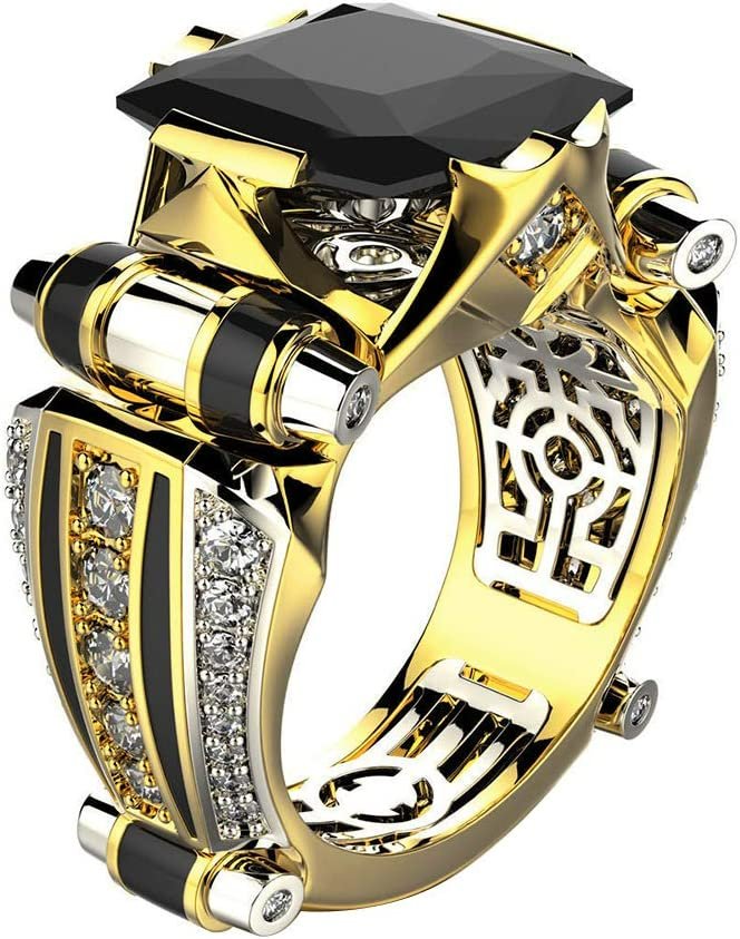 Men's Black Onyx Anillo Hombre Gold Inlay Ring