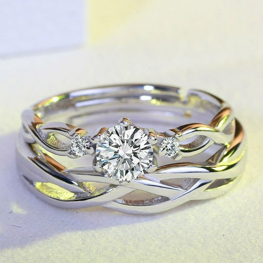 2pcs Sterling Silver Love Intertwined Matching Couples Rings