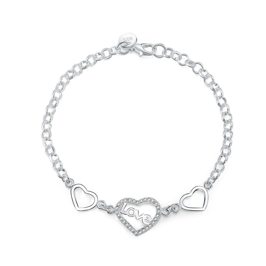 Love Hollow Heart Shaped 8.5" Sterling Silver Bracelet