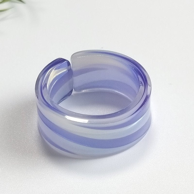 Colorful Blue Acrylic Stripes Open Transparent Ring